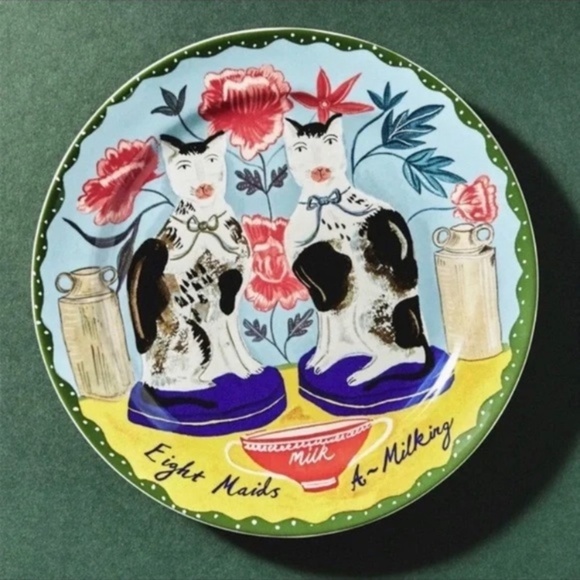 Anthropologie Emily Maud 12 Days Christmas  8 Maids Milking Dessert Plate - Picture 1 of 4